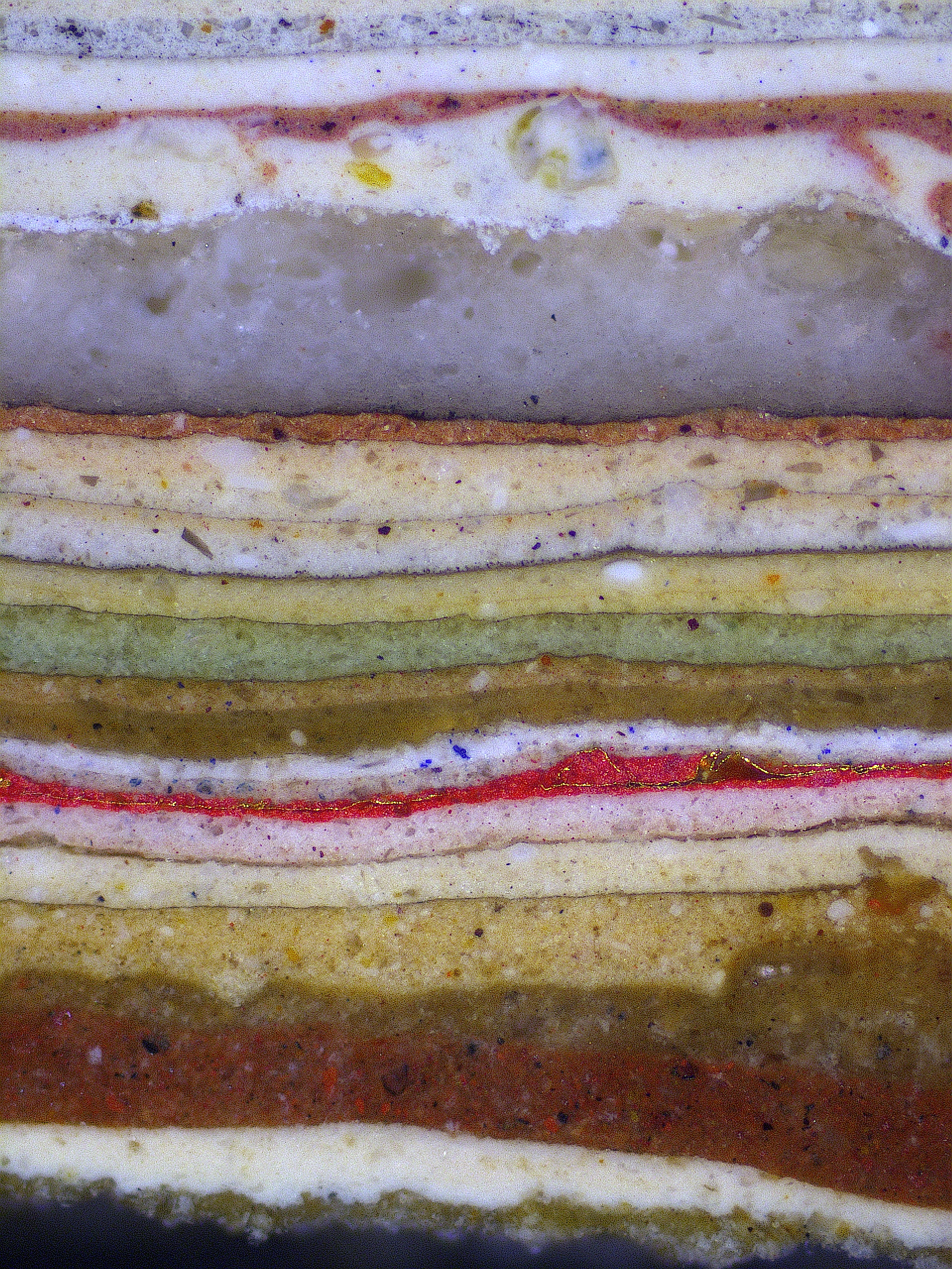 Paint sample cross-section taken for analysis 
