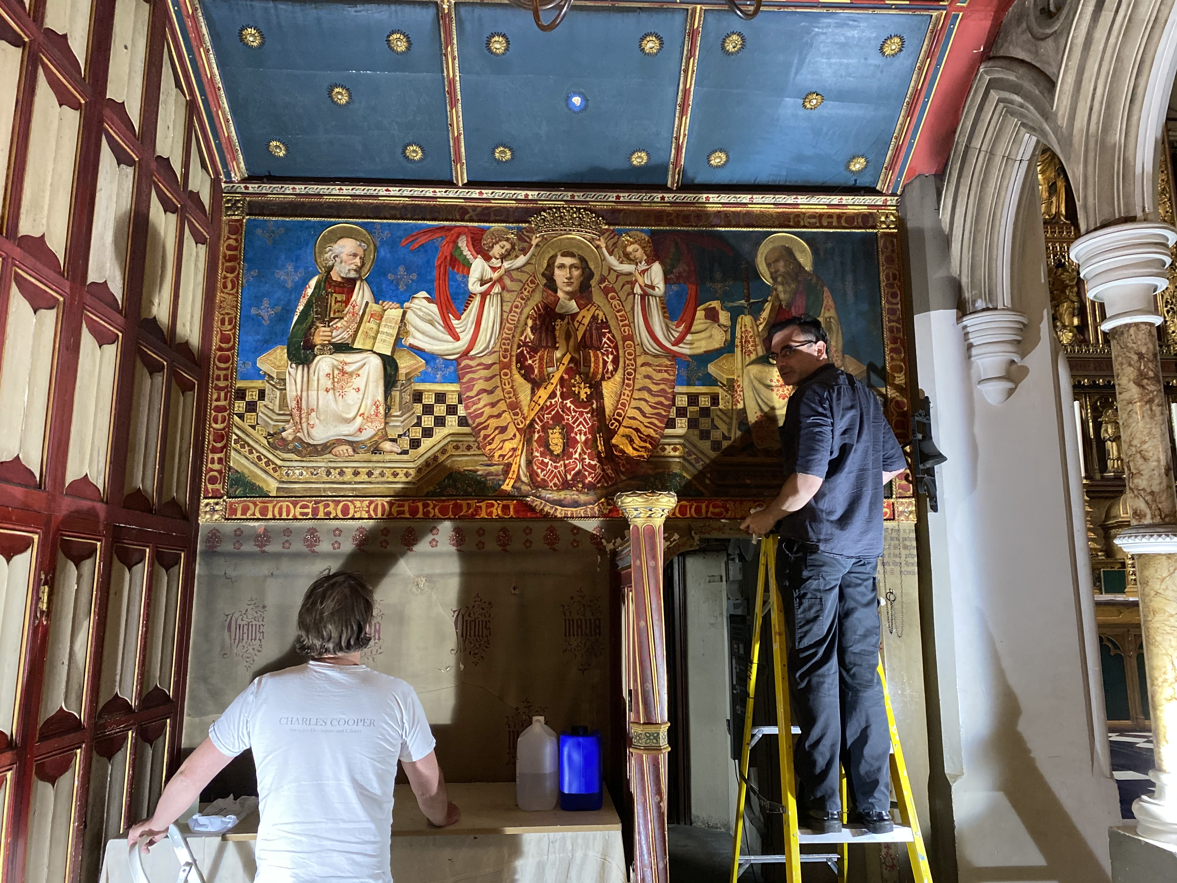In progress conservation/cleaning of a church mural