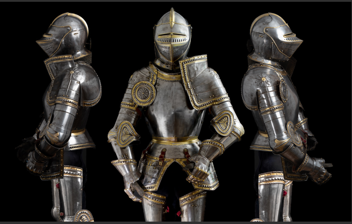 distressed gilding to a suit of armour for display