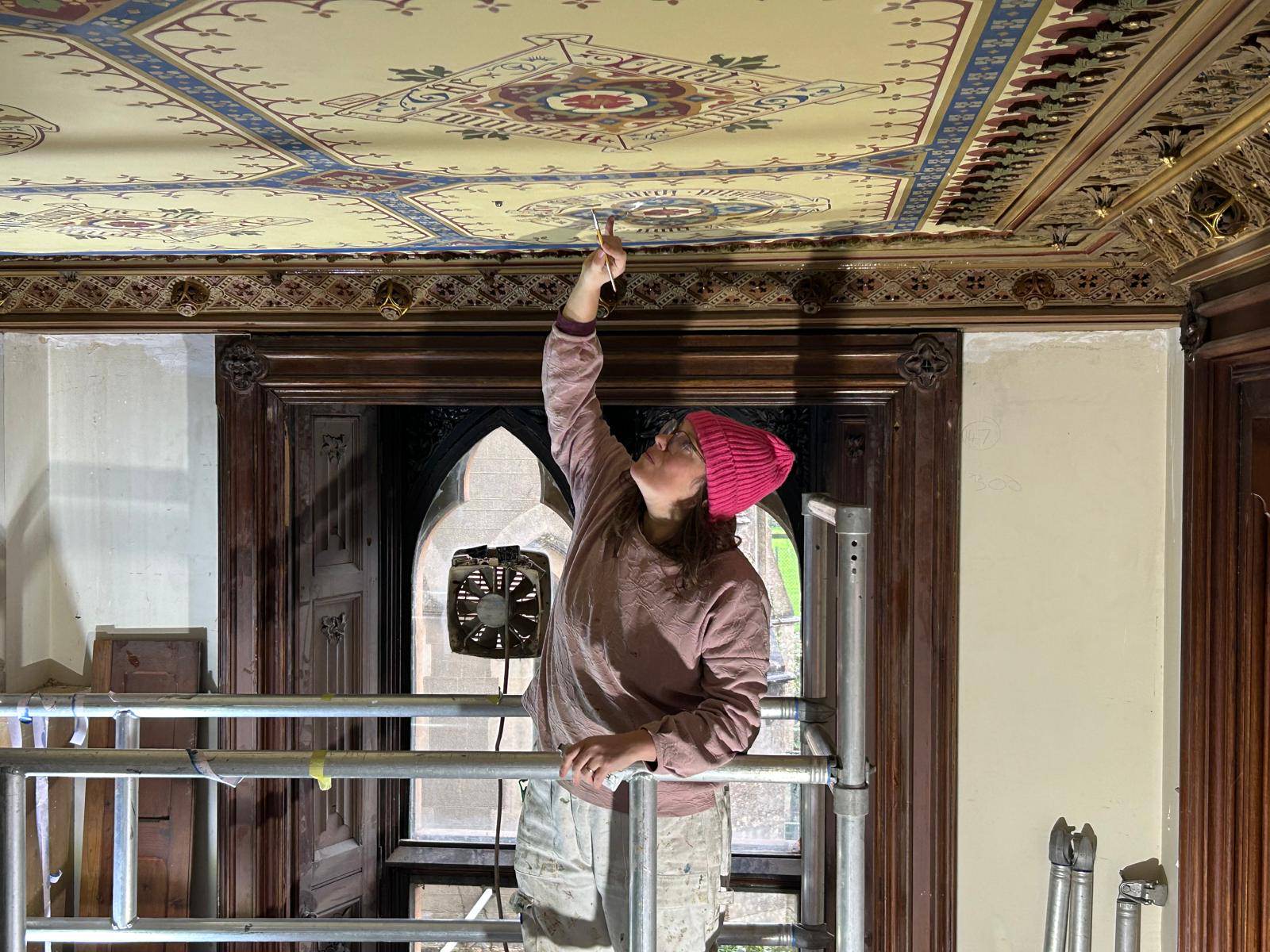Restoration to lost sections of an historic ceiling due to flood damage