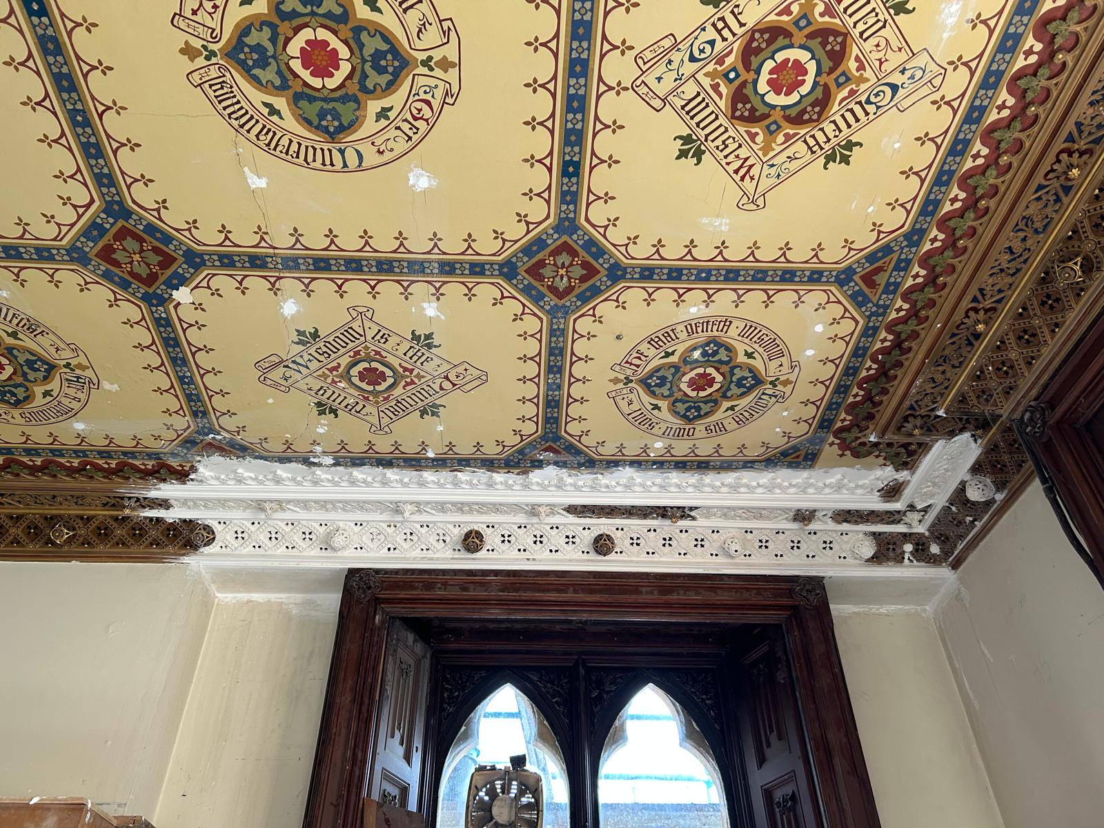 Restoration to lost sections of an historic ceiling due to flood damage