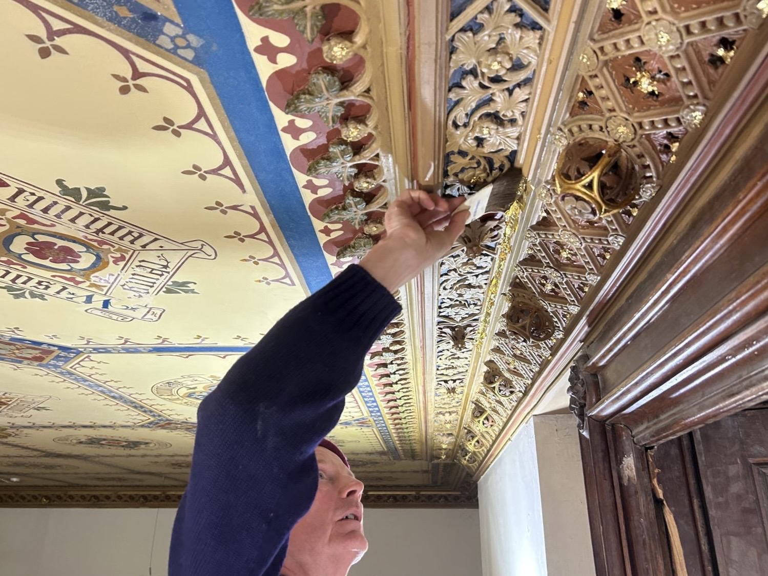 Restoration to lost sections of an historic ceiling due to flood damage