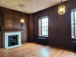 Historic paneling cleaned and revived, distemper ceiling