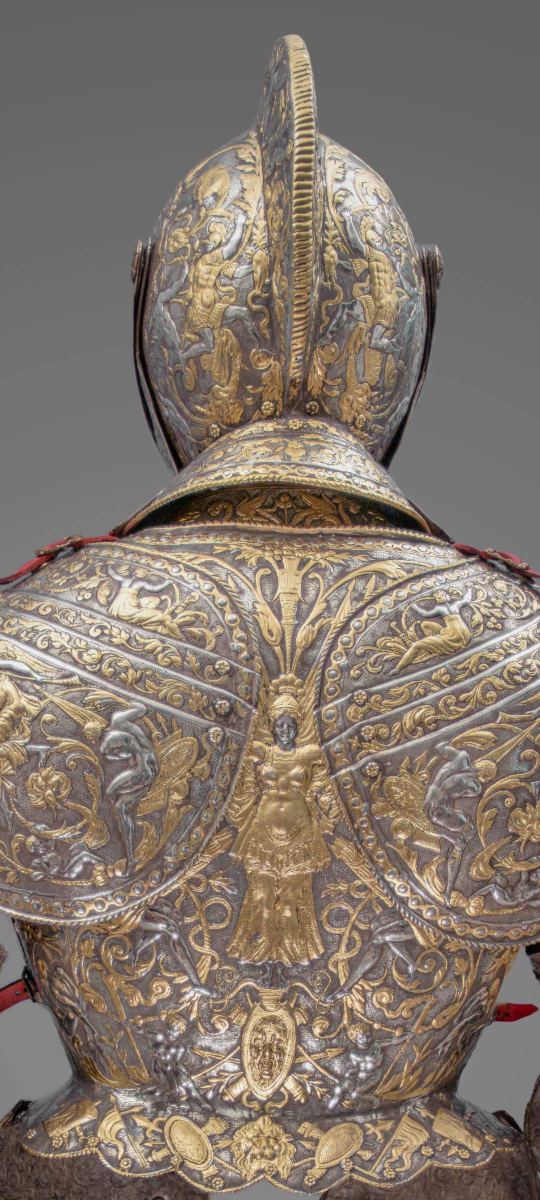 Re-gilding and patination of a suit of armour for display