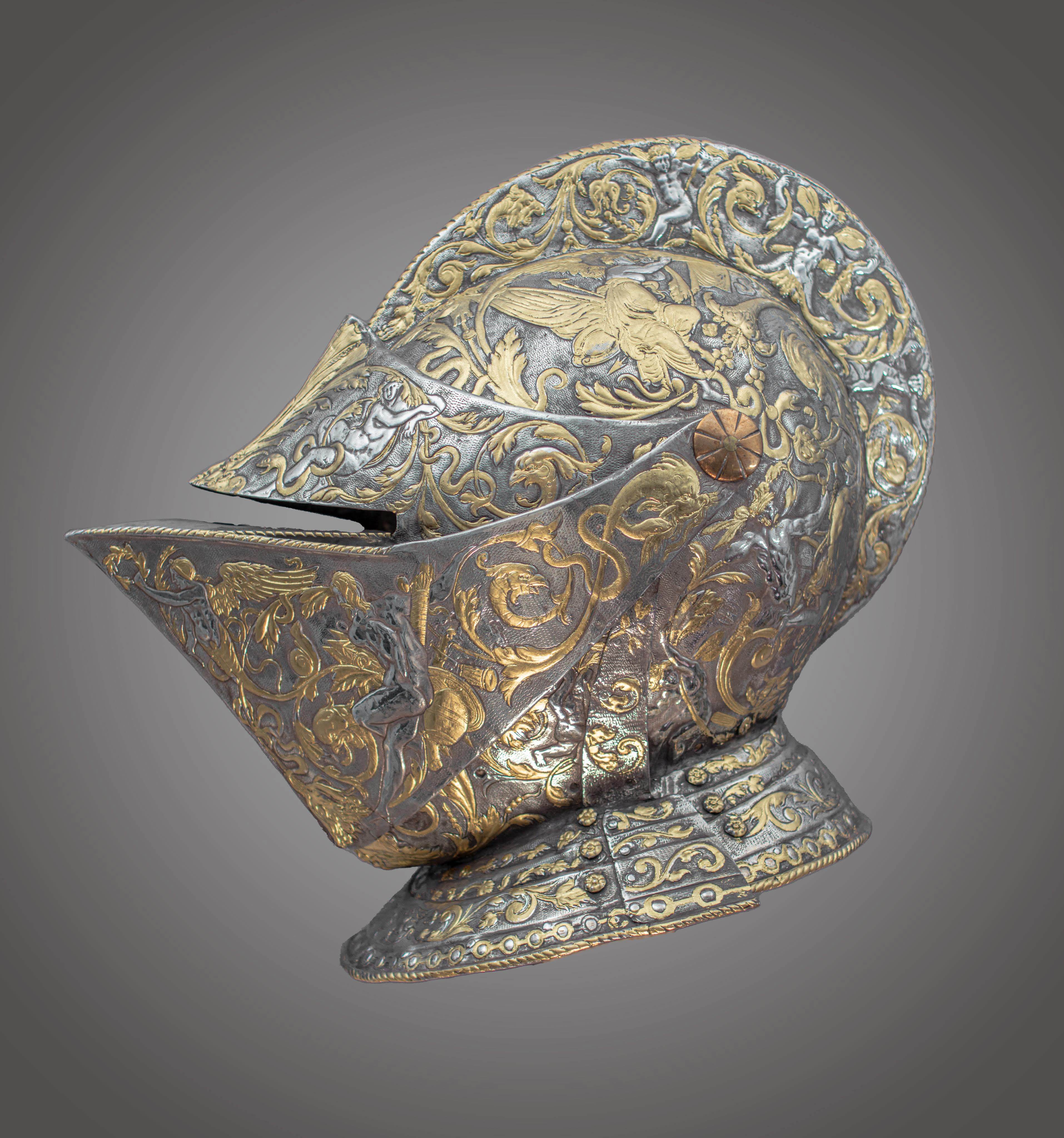 Re-gilding and patination of a suit of armour for display